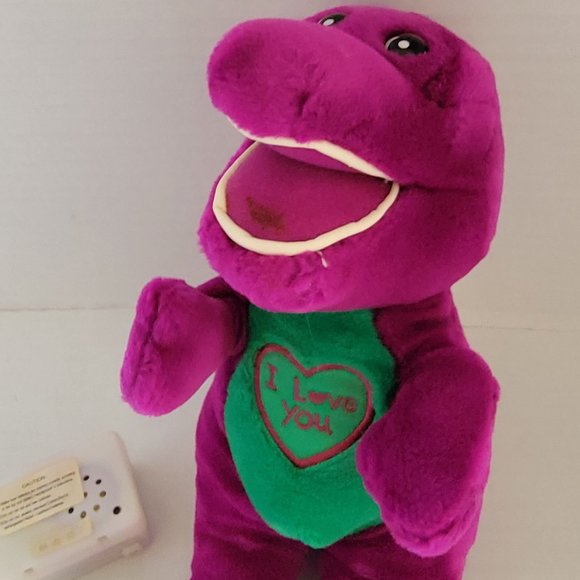 Small Barney Purple Green Dinosaur Plush Doll PBS Kids TV Show I Love You Heart - Picture 3 of 11